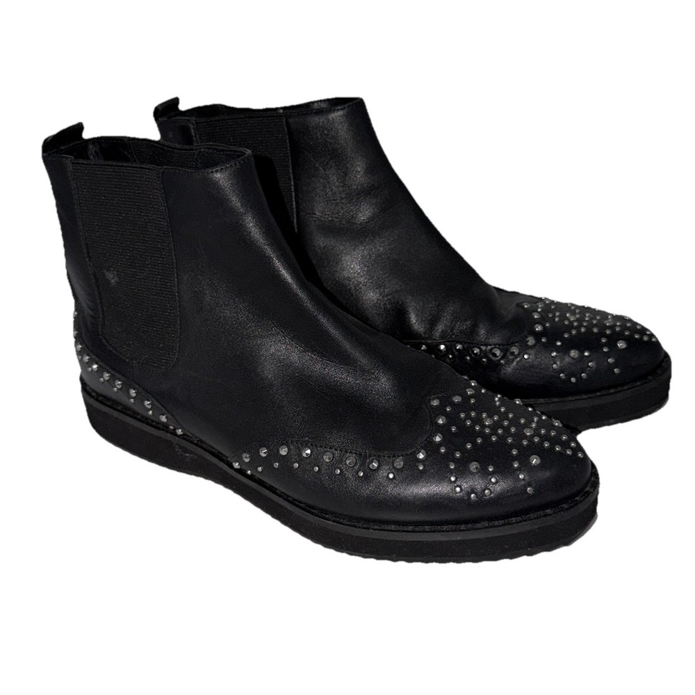 MICHAEL KORS WOMENS BLACK SILVER STUDDED LEATHER SOPHIA ANKLE  BOOTS SIZE 8 M‎